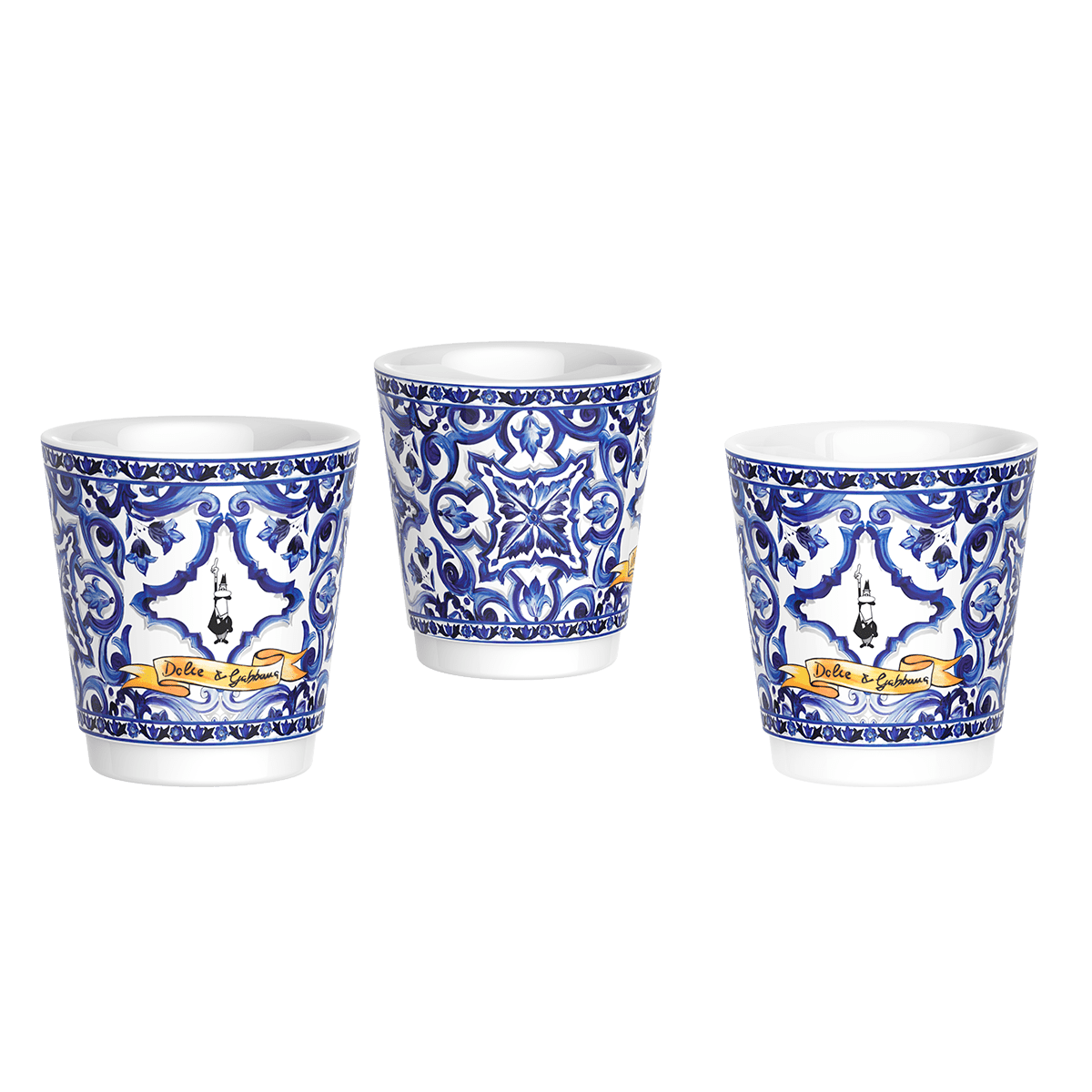 Set Moka Express Blu Mediterraneo 3 tz, 3 bicchierini di porcellana e 3 palettine argentate