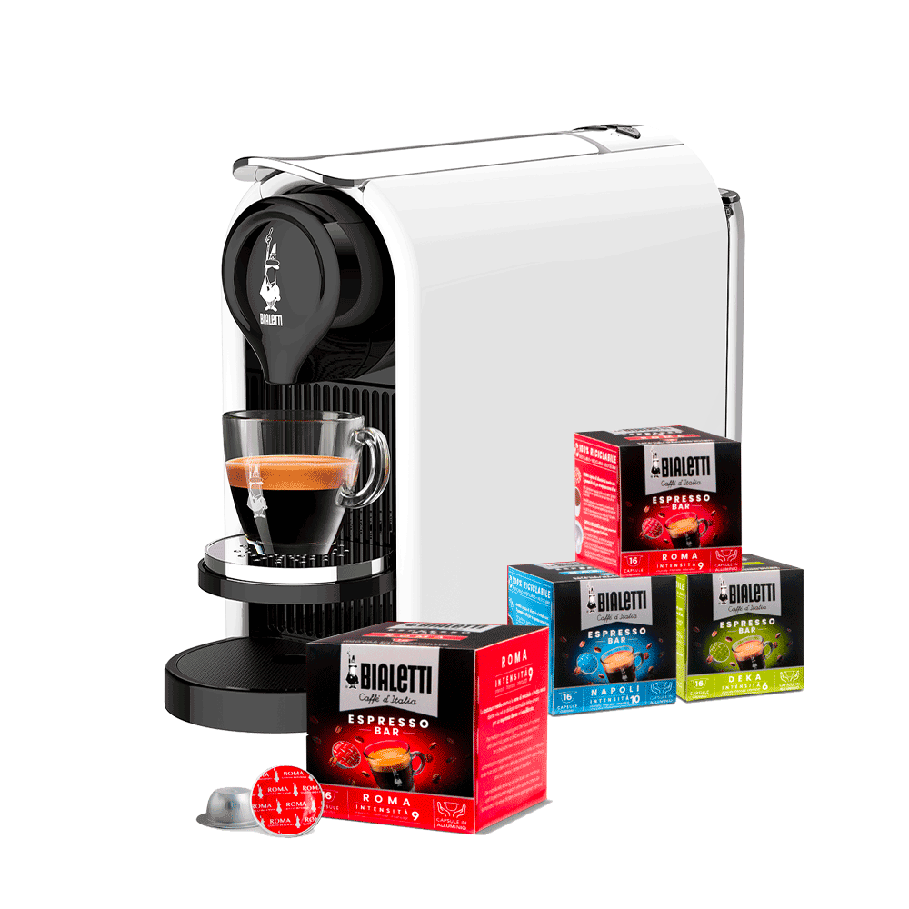 GIOIA PLUS BIANCO - Macchina da Caffè Espresso con 4 box di capsule a scelta