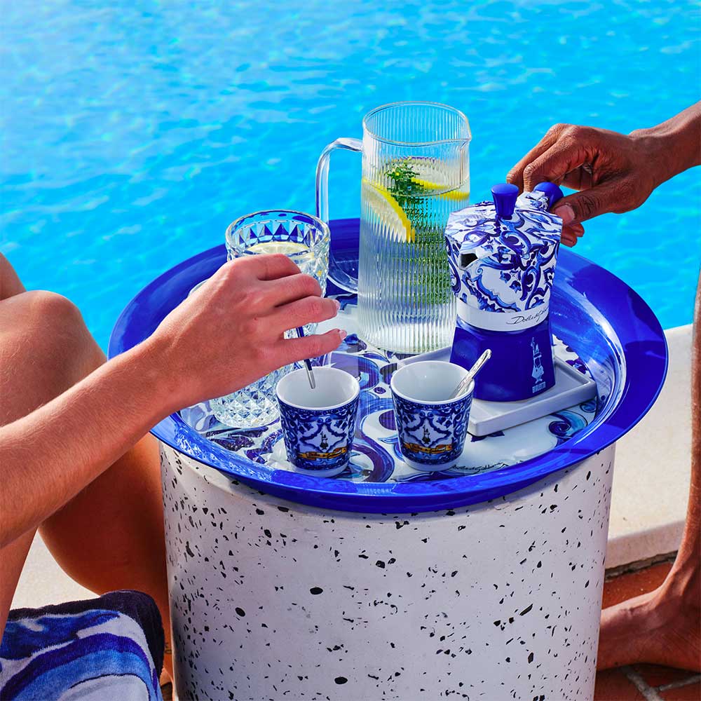 Set 2 bicchierini e 2 palettine argentate Bialetti Blu Mediterraneo