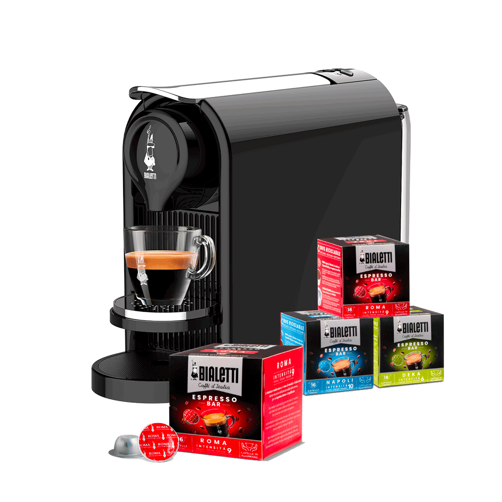 GIOIA PLUS NERO - Macchina da Caffè Espresso con 4 box di capsule a scelta
